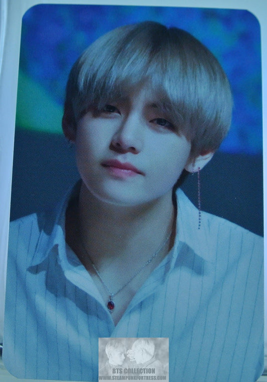 BTS PHOTOCARD V KIM TAEHYUNG NUNA V FANSITE VREATHTAKING STRIPED SHIRT BLOND HAIR FANSIGN