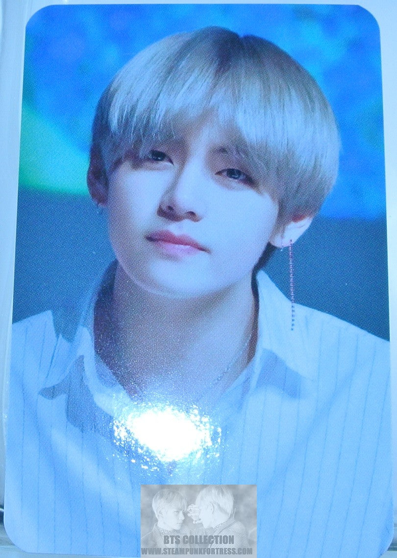 BTS PHOTOCARD V KIM TAEHYUNG NUNA V FANSITE VREATHTAKING STRIPED SHIRT BLOND HAIR FANSIGN