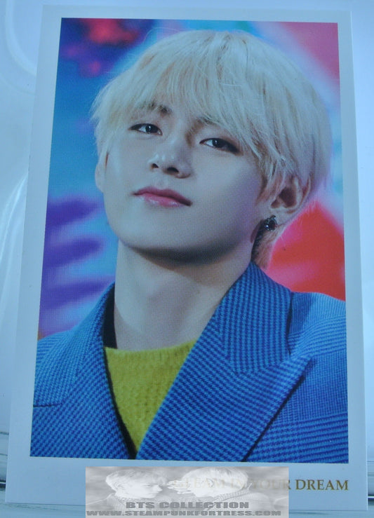 BTS V KIM TAEHYUNG FANSITE PHOTOCARD BLOND HAIR BLUE SUIT COLOR GLEAM IN YOUR DREAM NUNA V PHOTO CARD