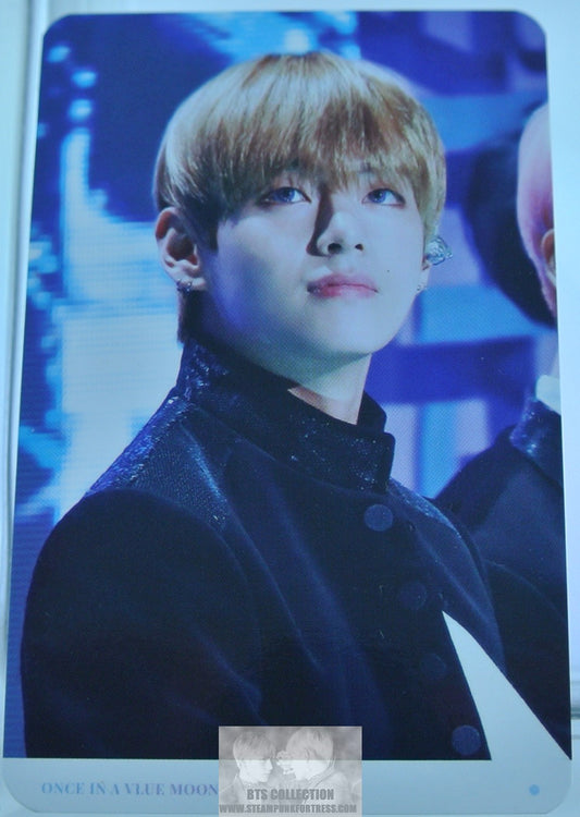 BTS PHOTOCARD V KIM TAEHYUNG VIA FANSITE BLOND HAIR BLACK JACKET ONCE IN A VLUE MOON PHOTO CARD