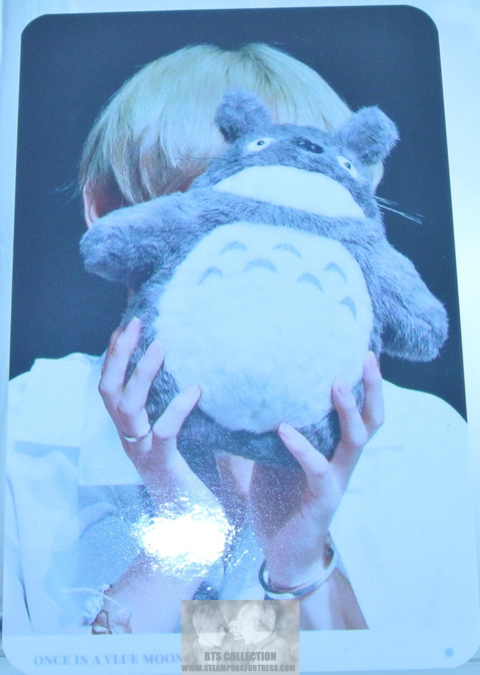 BTS PHOTOCARD V KIM TAEHYUNG VIA FANSITE HIDING BEHIND BEAR FANSIGN ONCE IN A VLUE MOON PHOTO CARD