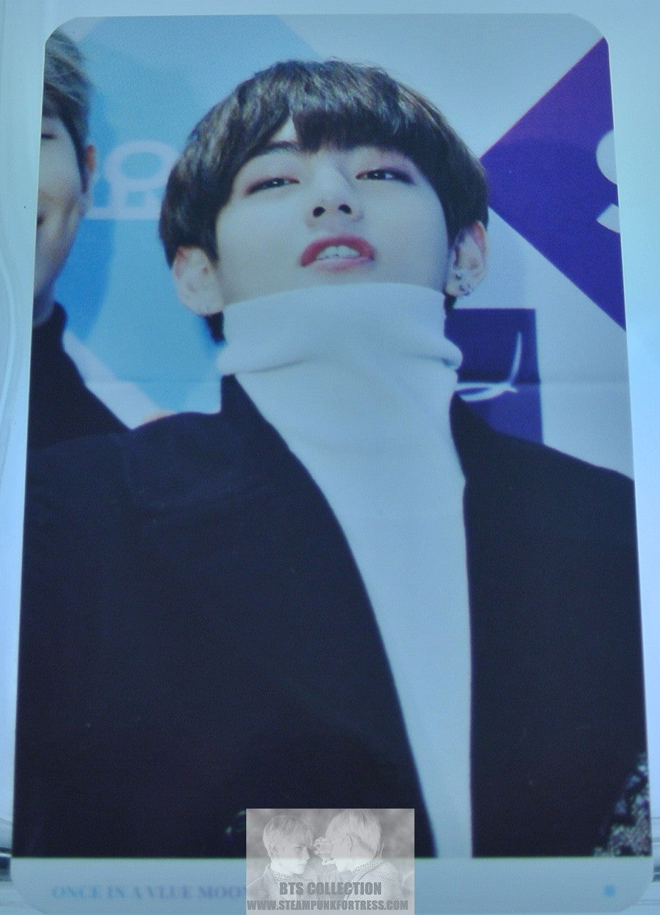 BTS PHOTOCARD V KIM TAEHYUNG VIA FANSITE WHITE TURTLENECK BLACK JACKET ONCE IN A VLUE MOON PHOTO CARD