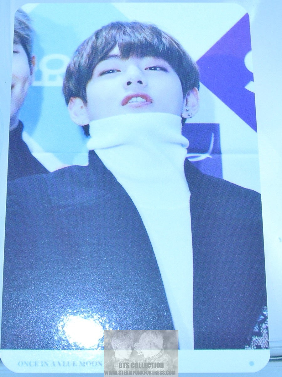 BTS PHOTOCARD V KIM TAEHYUNG VIA FANSITE WHITE TURTLENECK BLACK JACKET ONCE IN A VLUE MOON PHOTO CARD