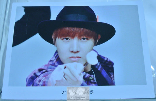 BTS PHOTO J-HOPE JUNG HOSEOK HOBI FANSIGN BLACK HAT FEDORA RED HAIR 3" X 4"