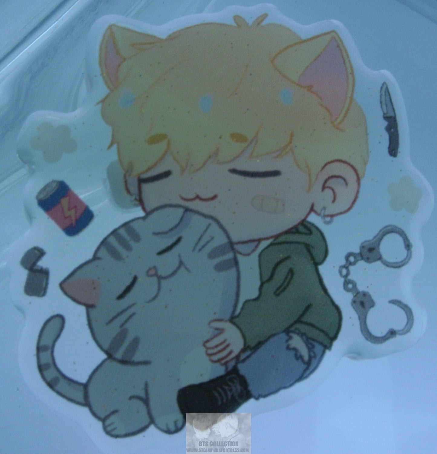 BTS ACRYLIC PIN PARK JIMIN CLEAR PLAYING WITH CAT WITH CAT EARS BADGE BUTTON