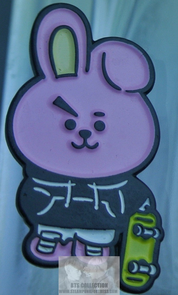 BTS ENAMEL PIN GUNMETAL BT21 COOKY SKATEBOARD JEON JUNGKOOK OFFICIAL MERCHANDISE