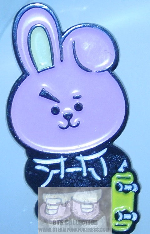 BTS ENAMEL PIN GUNMETAL BT21 COOKY SKATEBOARD JEON JUNGKOOK OFFICIAL MERCHANDISE