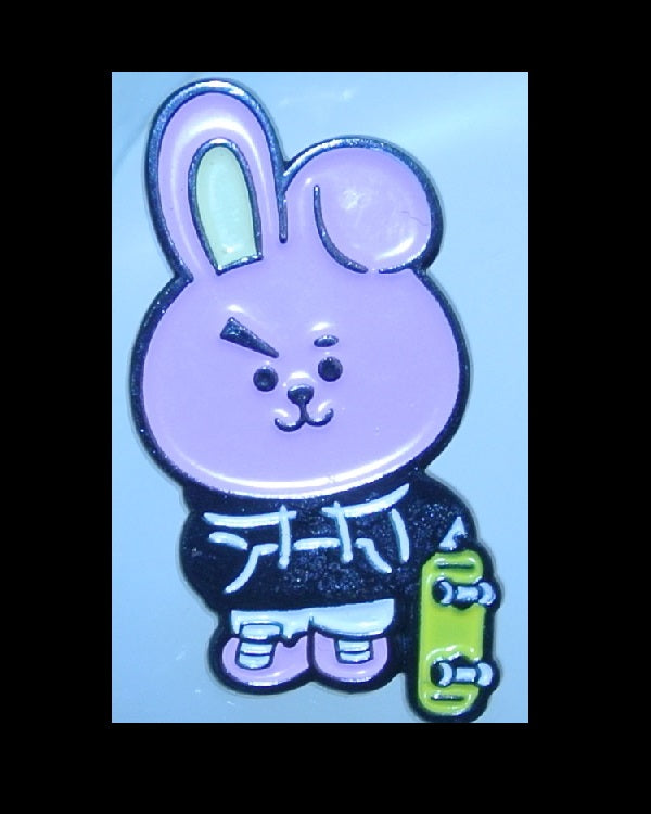 BTS ENAMEL PIN GUNMETAL BT21 COOKY SKATEBOARD JEON JUNGKOOK OFFICIAL MERCHANDISE