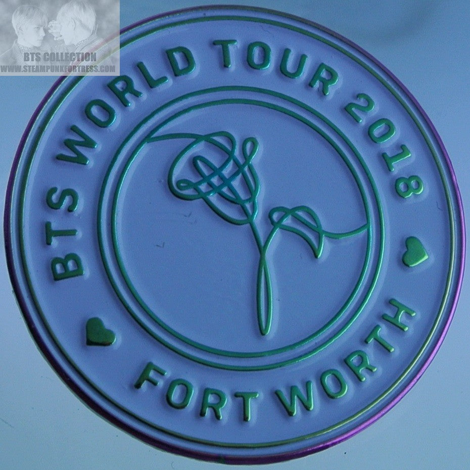 BTS ENAMEL PIN GOLD WORLD TOUR 2018 FORT WORTH TX TEXAS JUNGKOOK V JIMIN RM J-HOPE SUGA JIN