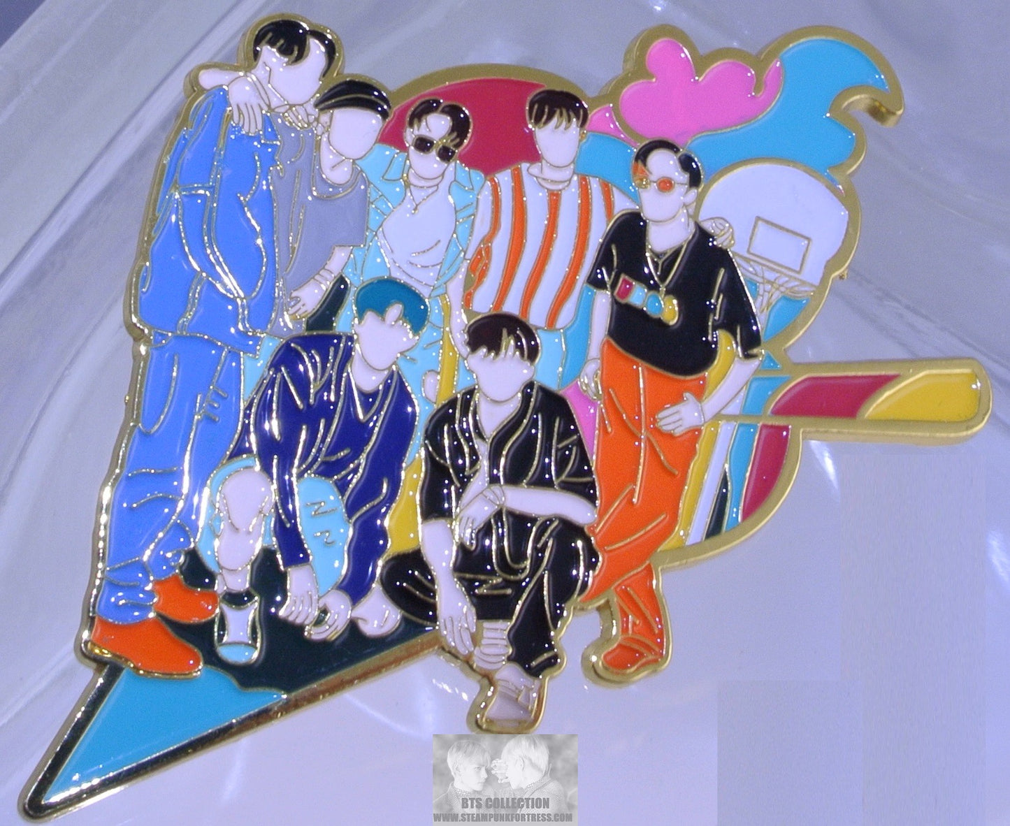 BTS ENAMEL PIN BADGE BUTTON GOLD DYNAMITE BASKETBALL MUSIC VIDEO JUNGKOOK V JIMIN RM J-HOPE SUGA JIN