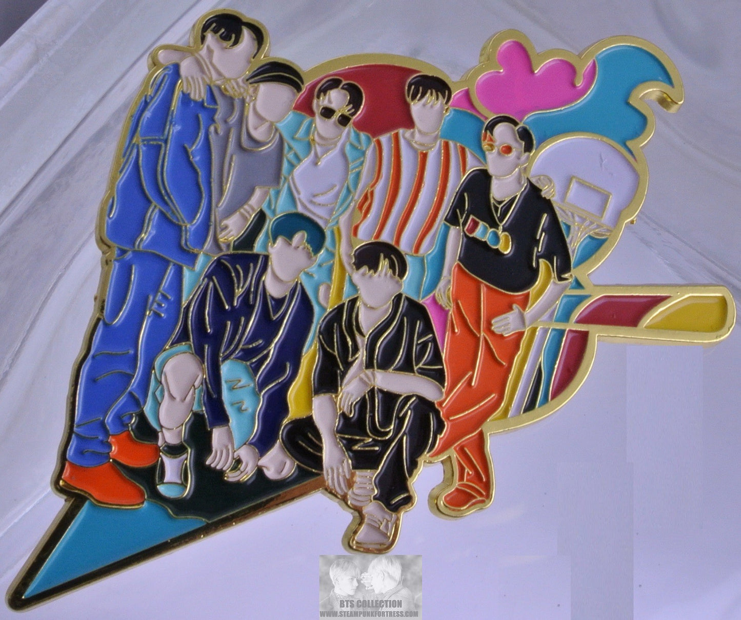 BTS ENAMEL PIN BADGE BUTTON GOLD DYNAMITE BASKETBALL MUSIC VIDEO JUNGKOOK V JIMIN RM J-HOPE SUGA JIN