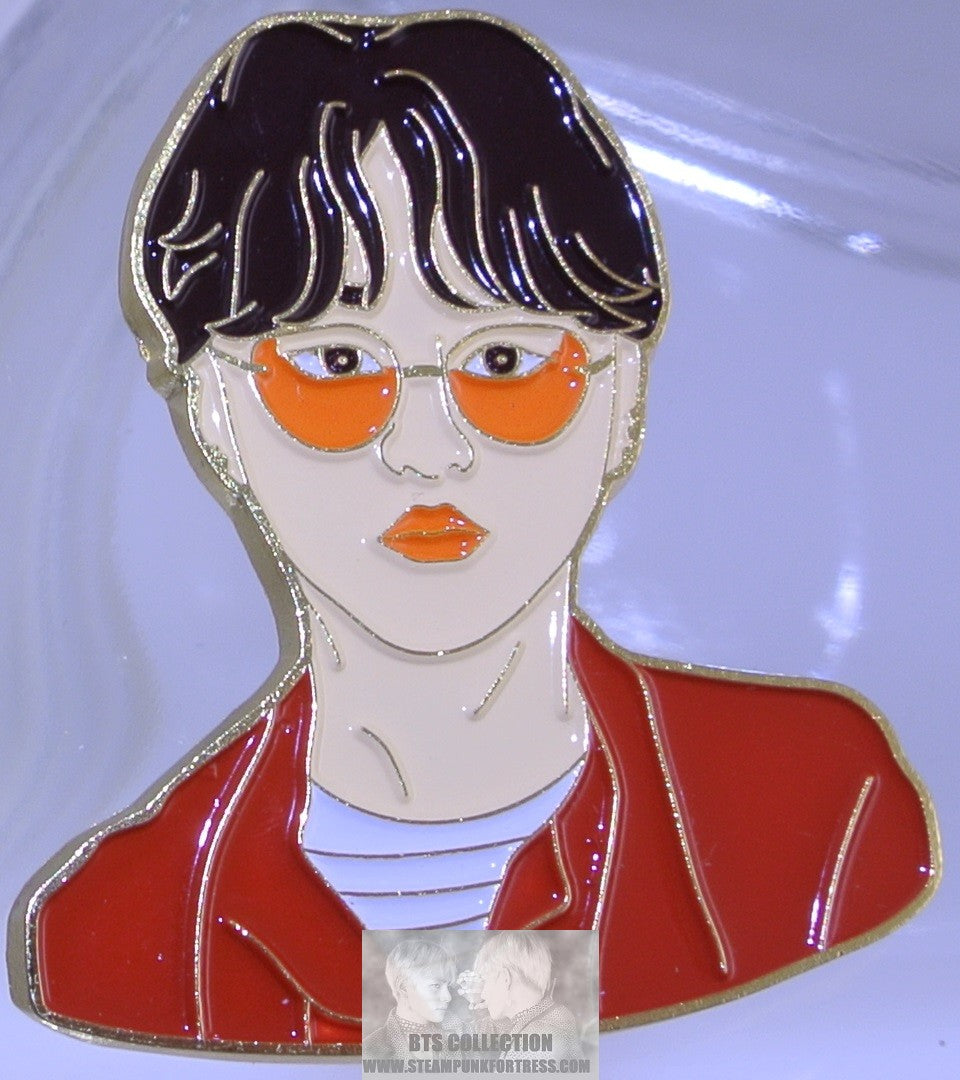 BTS ENAMEL PIN BADGE BUTTON SUGA MIN YOONGI GOLD SUNGLASSES BROWN JACKET