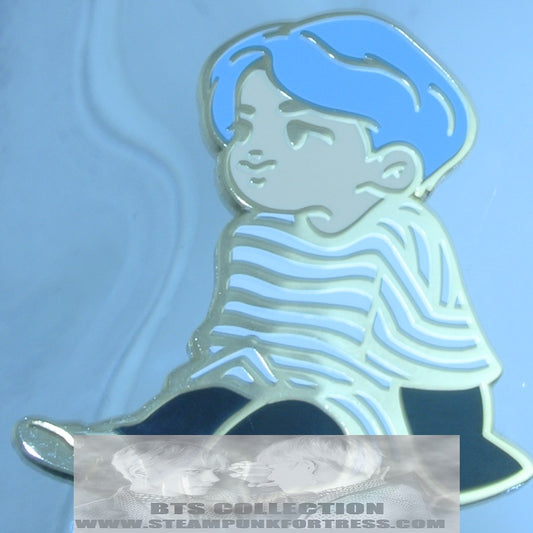 BTS ENAMEL PIN GOLD PARK JIMIN BLUE HAIR STRIPED SHIRT BADGE BUTTON NIIKOCHU PINS