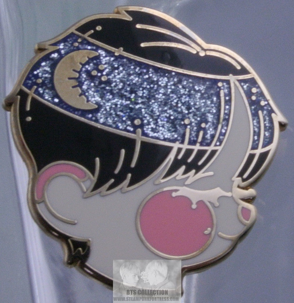 BTS ENAMEL PIN BADGE BUTTON PARK JIMIN GOLD CHIBI MOON STARS BLUE GLITTER HEADBAND MINIATURE UNIVERSE PINS