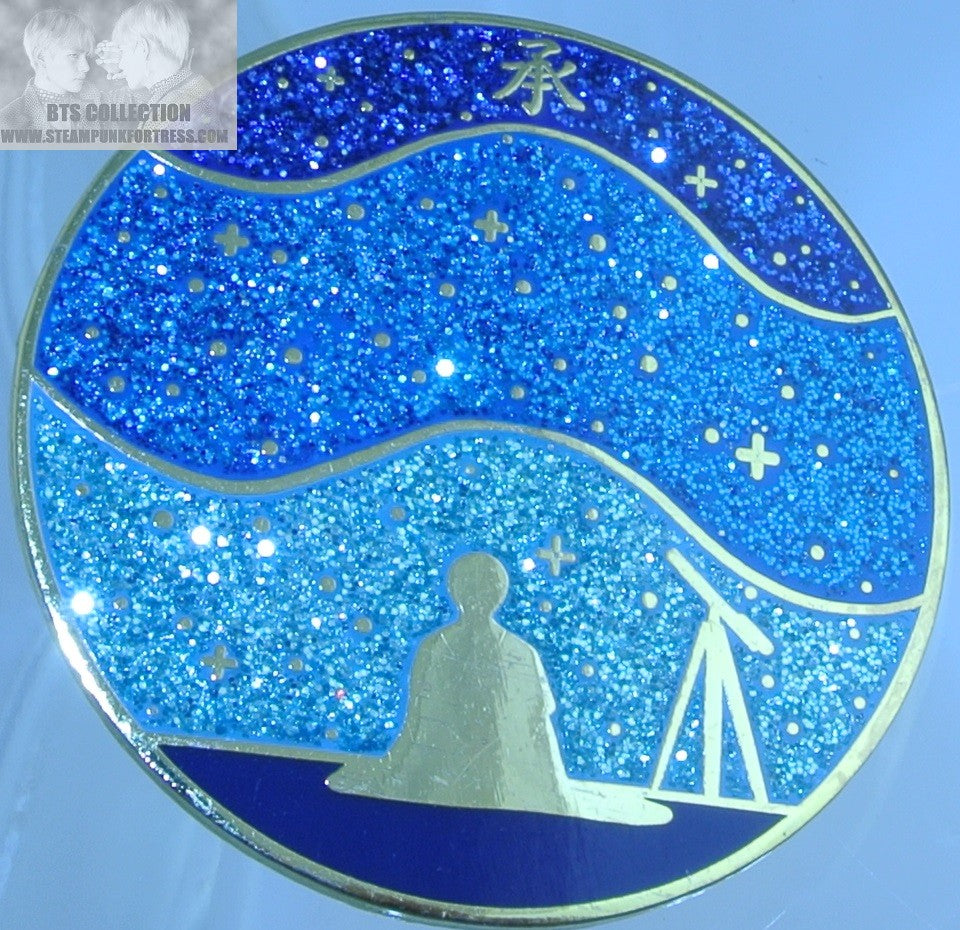 BTS ENAMEL PIN PARK JIMIN GOLD SERENDIPITY TELESCOPE BLUE GLITTER BUTTON BADGE ZOMG BUNNIE PINS