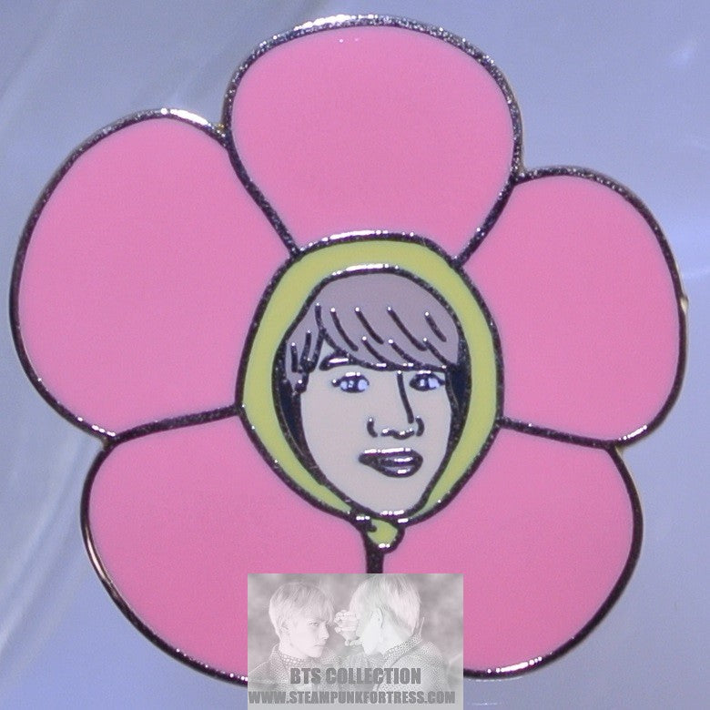 BTS ENAMEL PIN BADGE BUTTON KIM SEOKJIN GOLD PINK FLOWER HEAD DRESS JINNIECHI SHOP