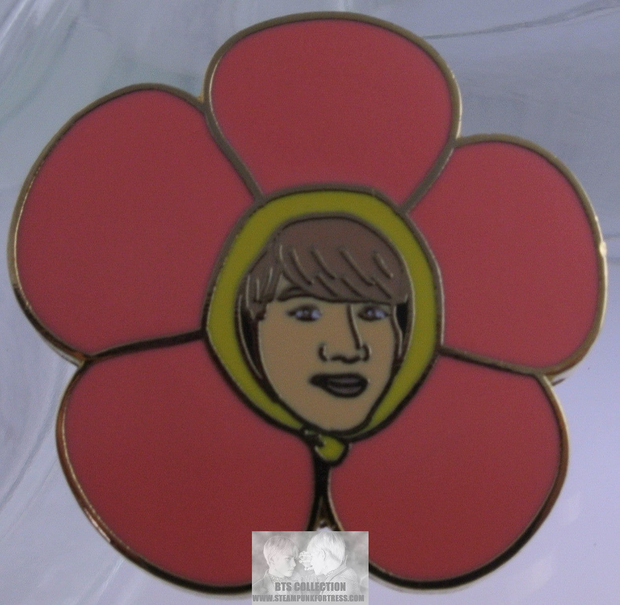 BTS ENAMEL PIN BADGE BUTTON KIM SEOKJIN GOLD PINK FLOWER HEAD DRESS JINNIECHI SHOP