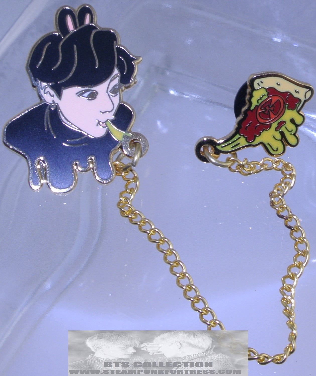 BTS ENAMEL PIN BADGE BUTTON JEON JUNGKOOK GOLD CHICAGO BUN PIZZA SUPREME CAT LORD PINS