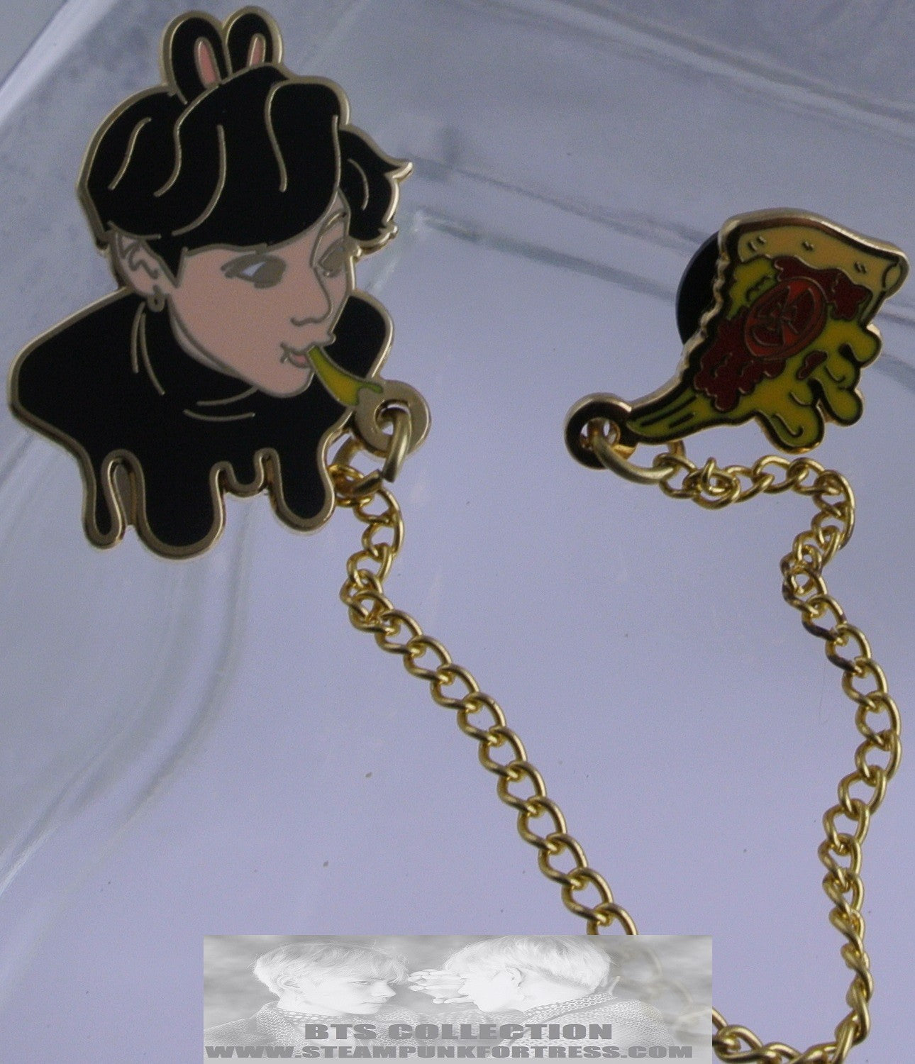 BTS ENAMEL PIN BADGE BUTTON JEON JUNGKOOK GOLD CHICAGO BUN PIZZA SUPREME CAT LORD PINS