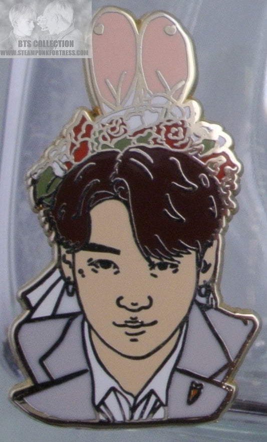 BTS ENAMEL PIN BADGE BUTTON JEON JUNGKOOK GOLD FAN MEETING BUNNY EARS WREATH SKONNI