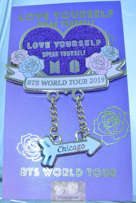 BTS ENAMEL PIN GOLD LOVE YOURSELF SPEAK YOURSELF HEART CHICAGO JUNGKOOK V JIMIN RM J-HOPE SUGA JIN BADGE BUTTON