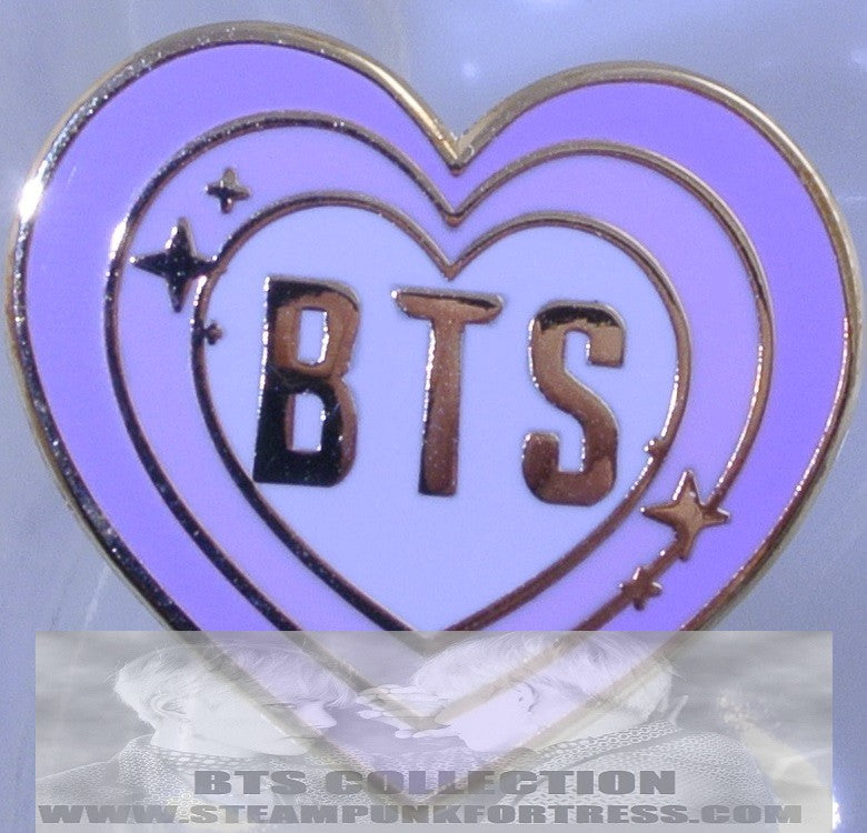 BTS ENAMEL PIN BADGE GOLD LILAC PURPLE 3 LAYER HEART BTS CENTER BUTTON JUNGKOOK V JIMIN RM J-HOPE SUGA JIN