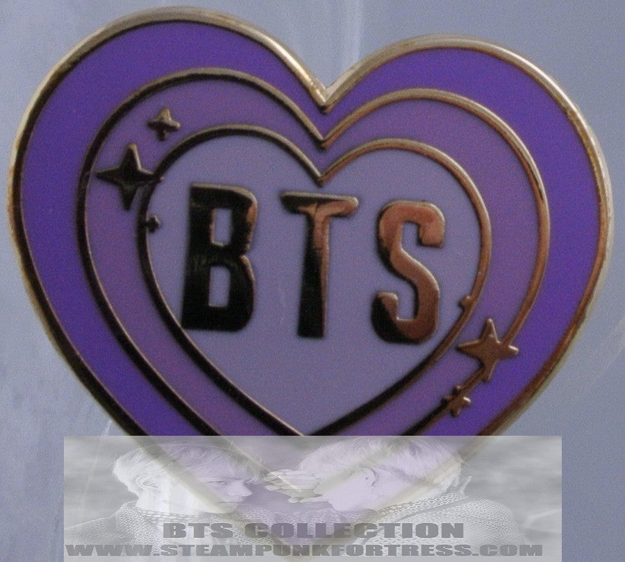 BTS ENAMEL PIN BADGE GOLD LILAC PURPLE 3 LAYER HEART BTS CENTER BUTTON JUNGKOOK V JIMIN RM J-HOPE SUGA JIN