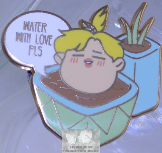 BTS ENAMEL PIN BADGE BUTTON RM KIM NAMJOON GOLD HEAD BLOND WATER WITH LOVE PLEASE