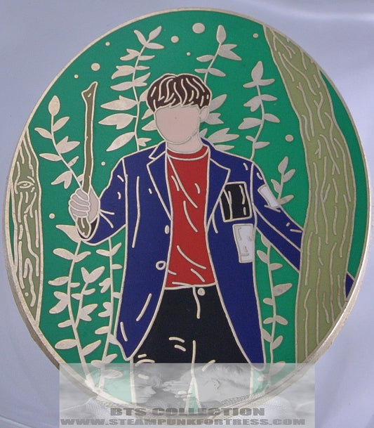 BTS ENAMEL PIN BADGE BUTTON SUGA HYYH OVAL MOST BEAUTIFUL MOMENT IN LIFE LW PINS GOLD GREEN BACKGROUND