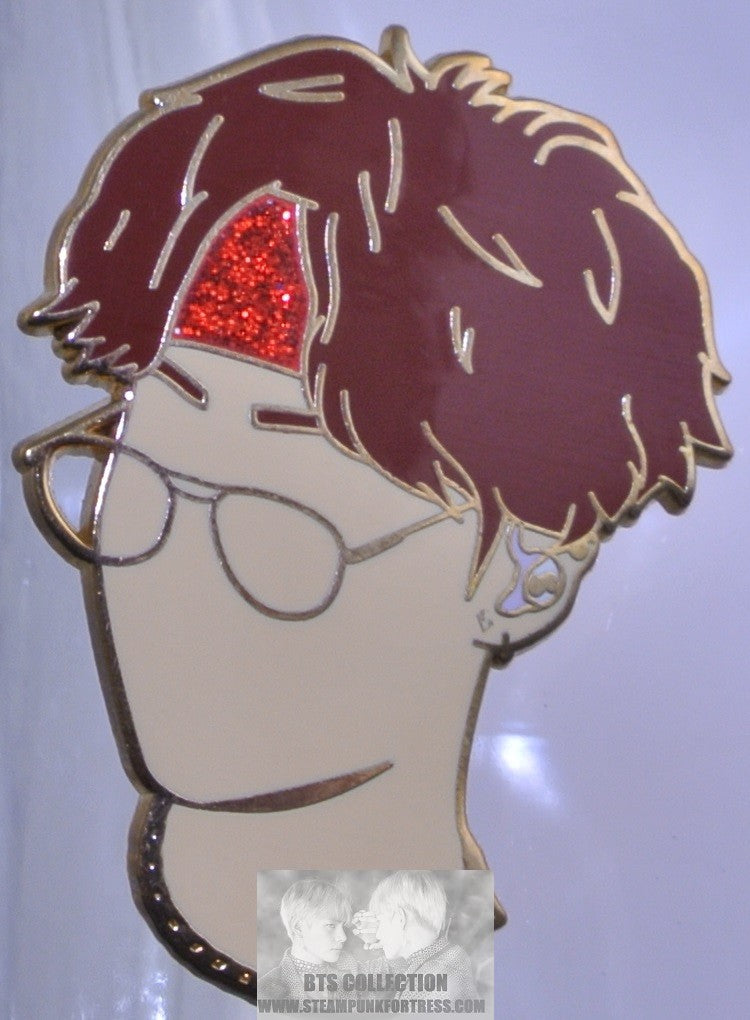 BTS ENAMEL PIN BADGE BUTTON SUGA MIN YOONGI GLASSES RED HEADBAND