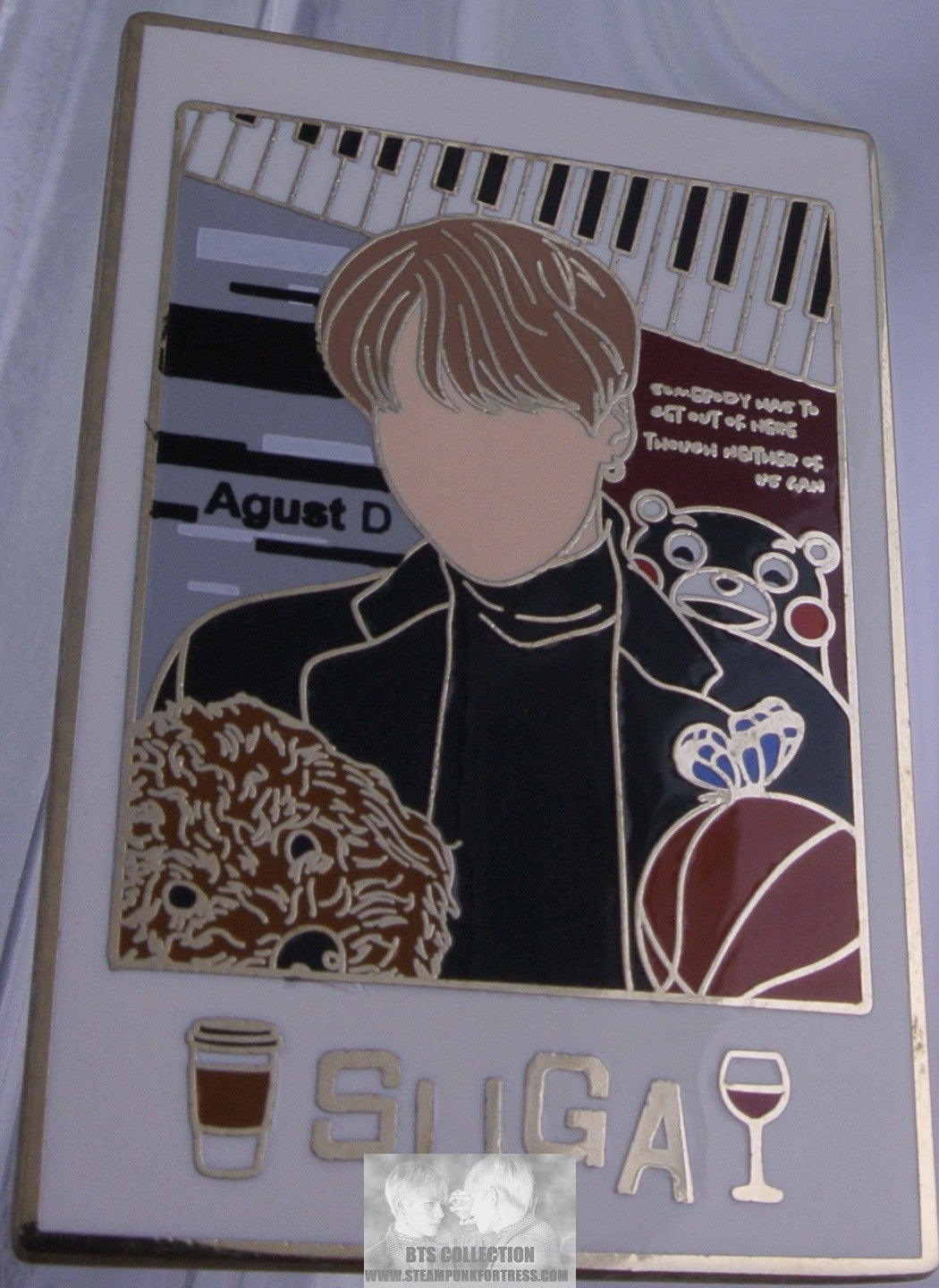 BTS ENAMEL PIN BADGE BUTTON GOLD SUGA MIN YOONGI POLAROID SEESAW LYRICS PIANO AGUST D