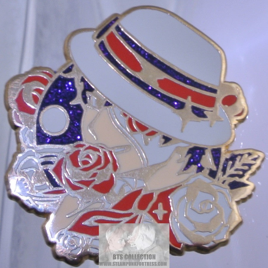 BTS ENAMEL PIN BADGE BUTTON KIM TAEHYUNG V GOLD SINGULARITY THEME CARTOON WHITE HAT RED FLOWERS MASK