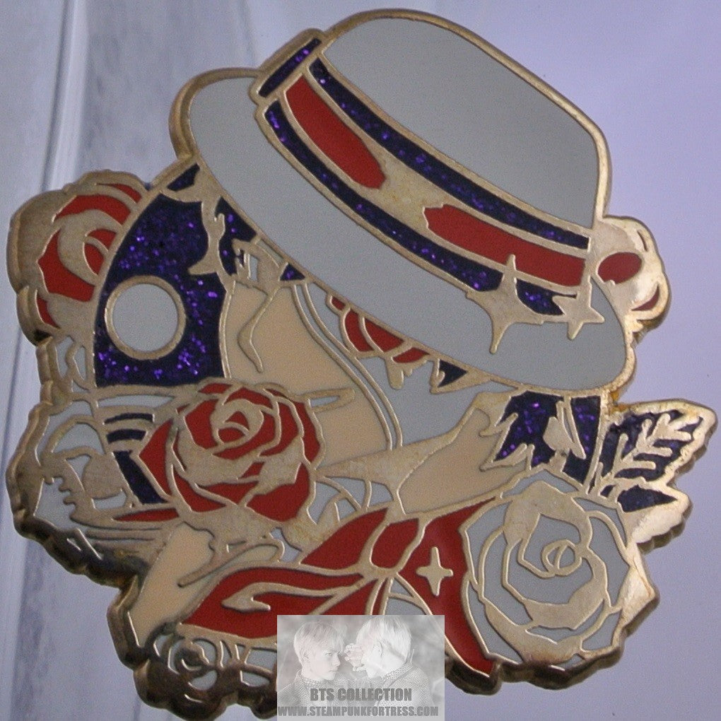 BTS ENAMEL PIN BADGE BUTTON KIM TAEHYUNG V GOLD SINGULARITY THEME CARTOON WHITE HAT RED FLOWERS MASK