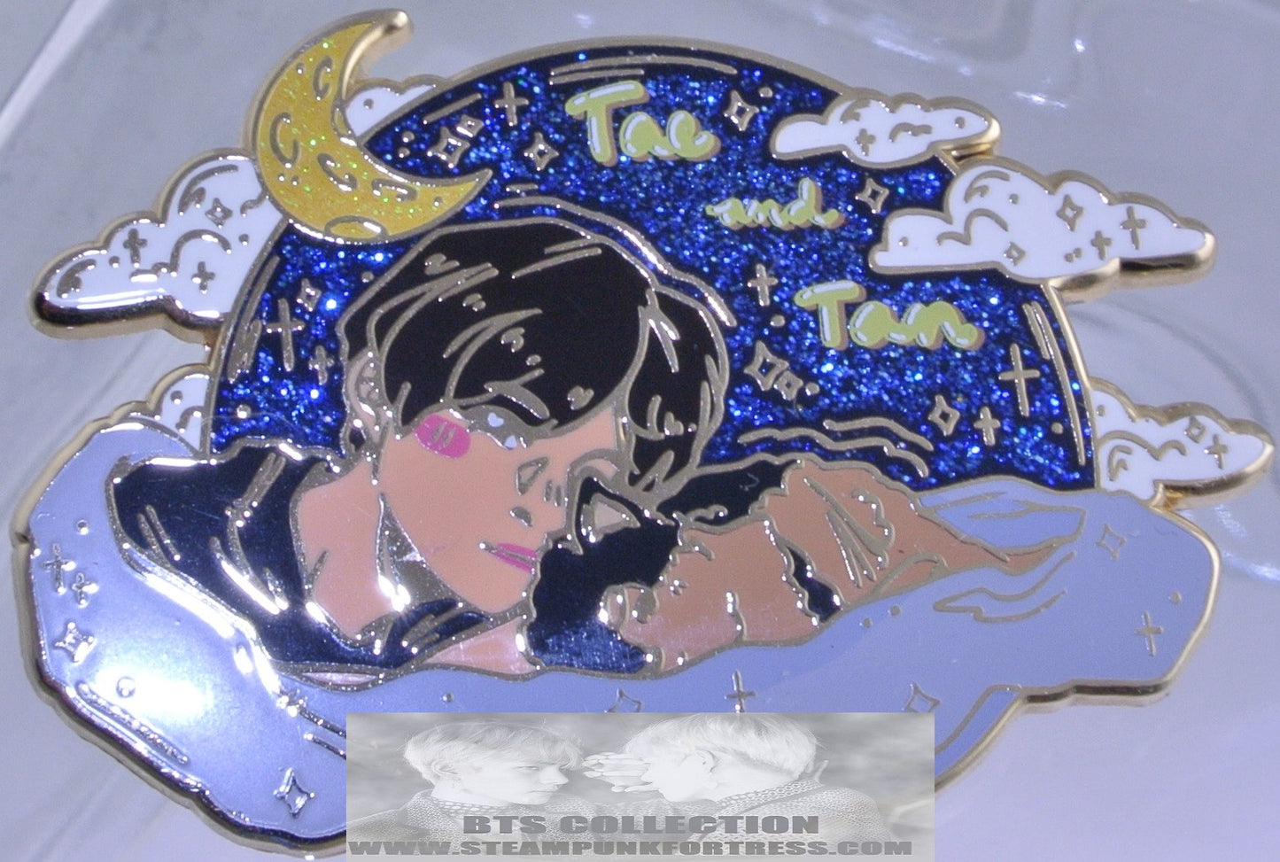 BTS ENAMEL PIN BADGE BUTTON KIM TAEHYUNG V GOLD YEONTAN TAE AND TAN SWEET NIGHT SKY TTALGI PINS