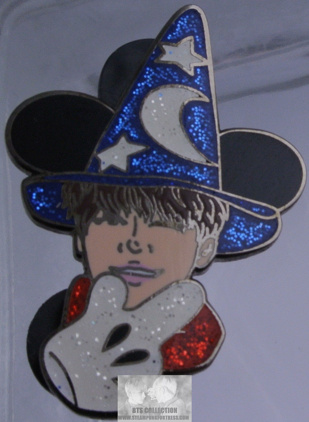 BTS ENAMEL PIN BADGE BUTTON GUNMETAL PARK JIMIN AS FANTASIA MICKEY MOUSE POF PINS