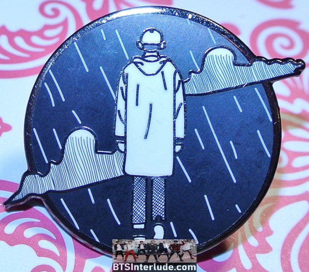 BTS ENAMEL PIN GUNMETAL RM KIM NAMJOON FOREVER RAIN WHITE RAINCOAT BADGE BUTTON