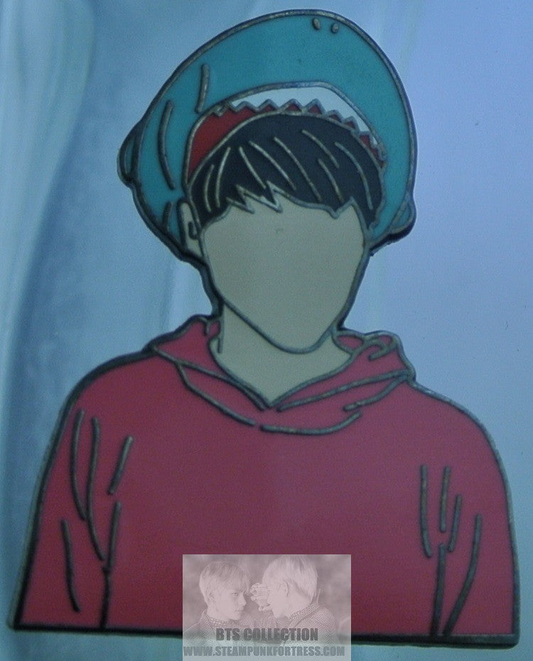 BTS ENAMEL PIN GUNMETAL SUGA MIN YOONGI RED HOODIE SHARK HEAD HAT BADGE BUTTON