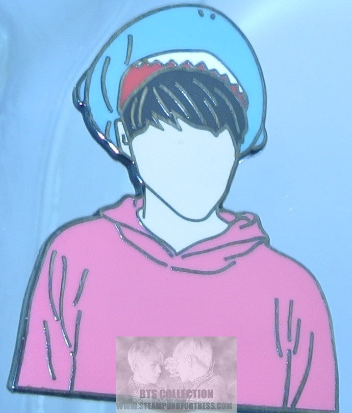 BTS ENAMEL PIN GUNMETAL SUGA MIN YOONGI RED HOODIE SHARK HEAD HAT BADGE BUTTON