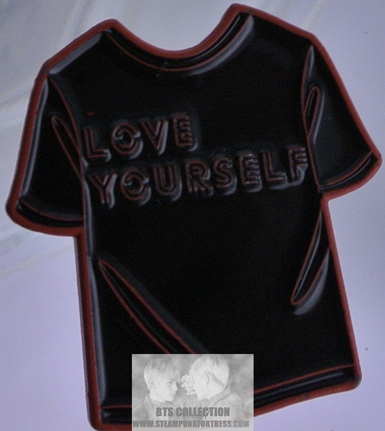 BTS ENAMEL PIN BLACK T SHIRT LOVE YOURSELF V JUNGKOOK JIMIN JIN RM J-HOPE SUGA A TINY PIN CLUB