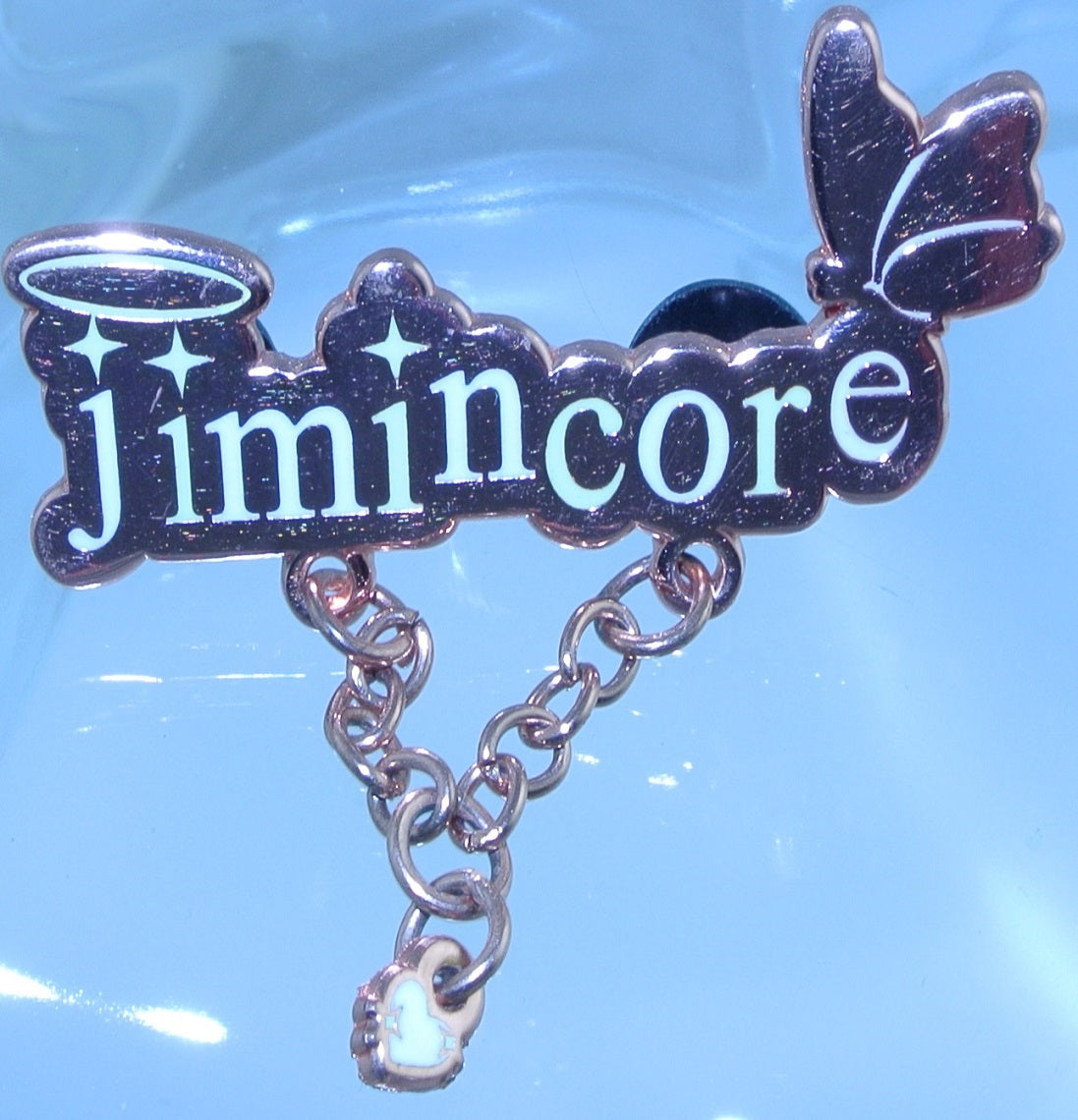 BTS ENAMEL PIN ROSE GOLD COPPER PARK JIMIN JIMINCORE BUTTERFLY HEART LOCK DROP CHAIN BUTTON BADGE