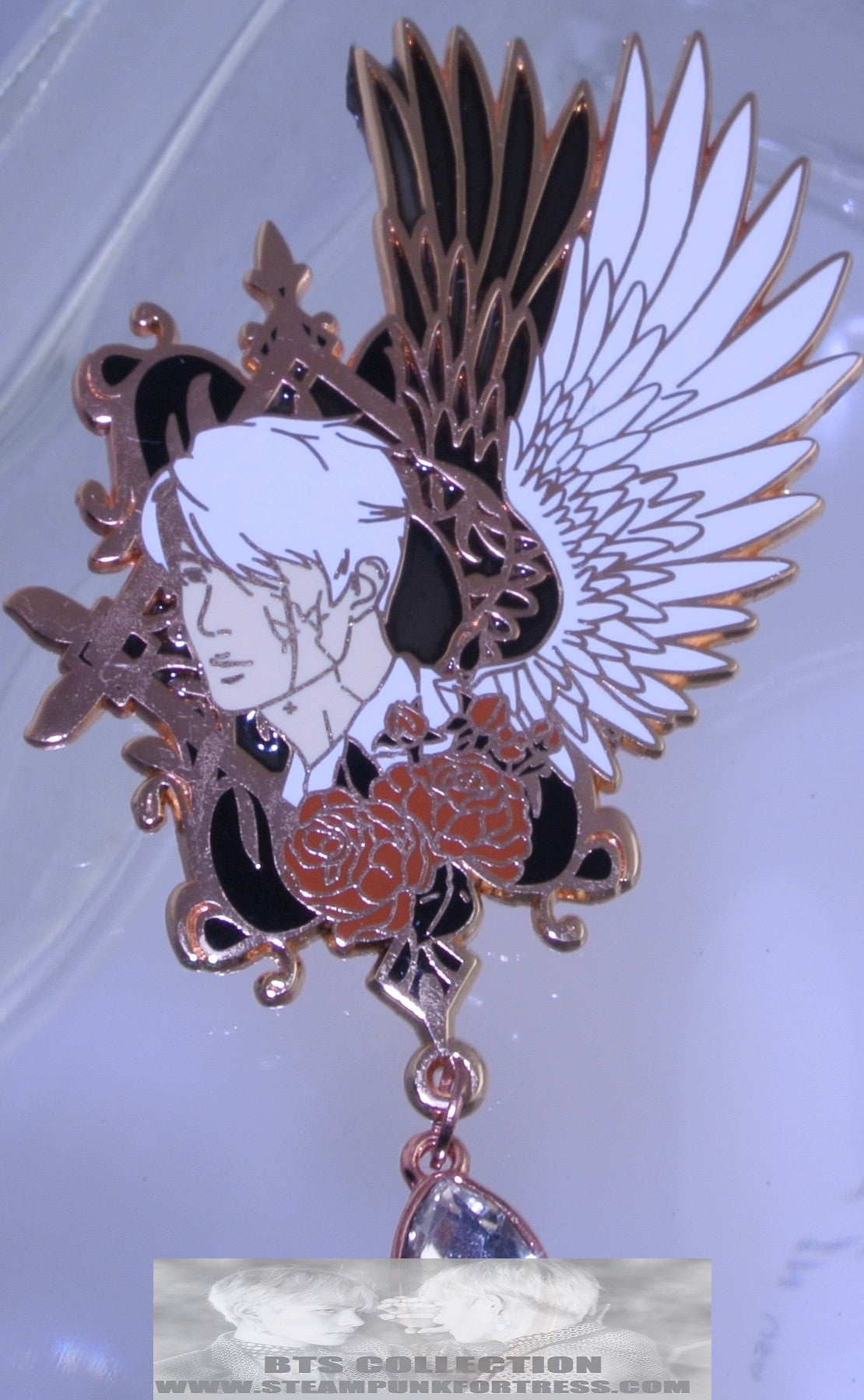 BTS ENAMEL PIN BADGE BUTTON ROSE GOLD COPPER KIM SEOKJIN JIN EPIPHANY WINGS CRYSTAL DROP NICUBIII PINS