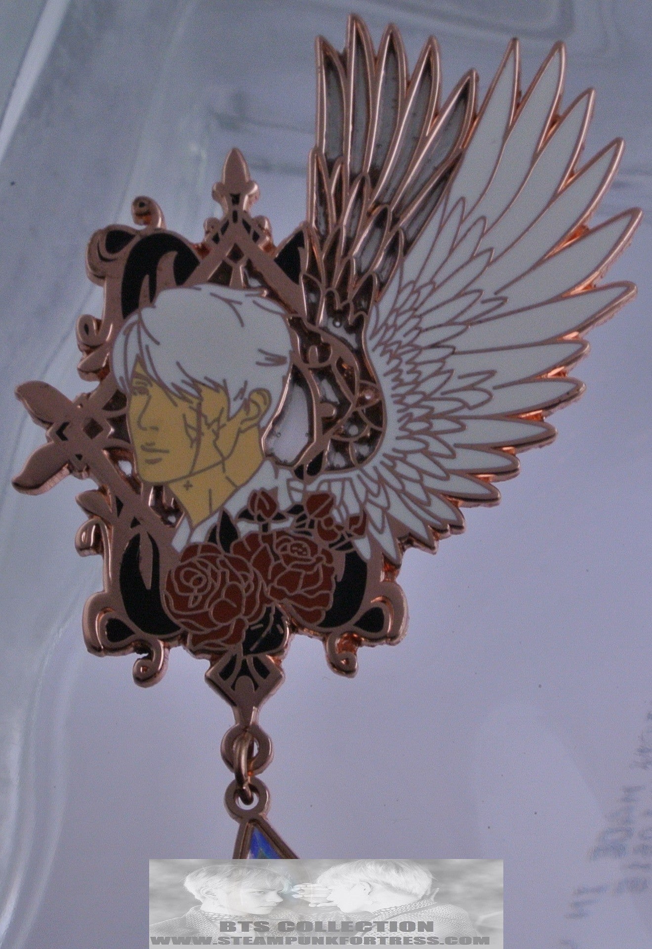 BTS ENAMEL PIN BADGE BUTTON ROSE GOLD COPPER KIM SEOKJIN JIN EPIPHANY WINGS CRYSTAL DROP NICUBIII PINS