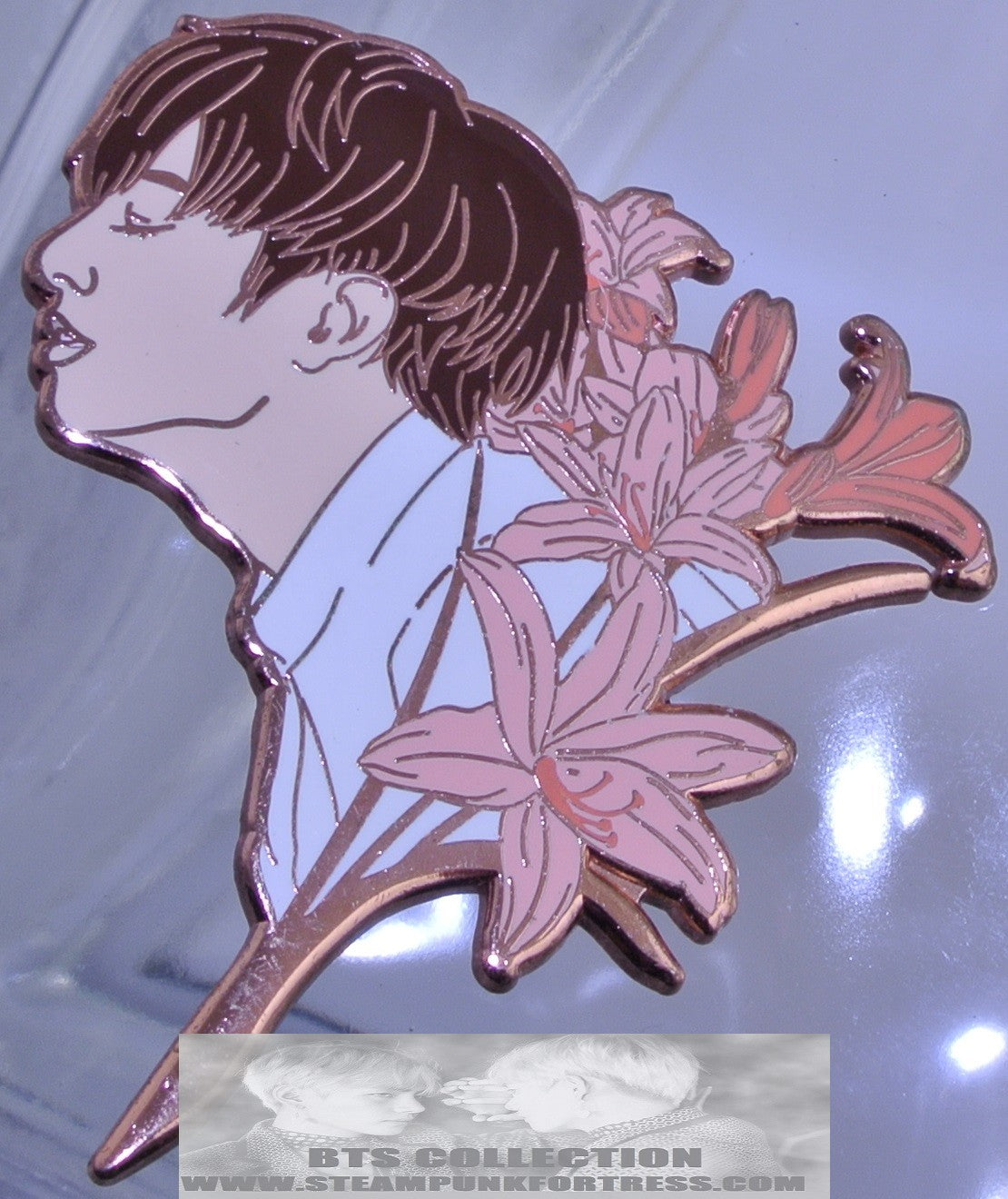 BTS ENAMEL PIN BADGE BUTTON ROSE GOLD COPPER JEON JUNGKOOK AMARYLLIS FLOWERS STARCANDY PINS