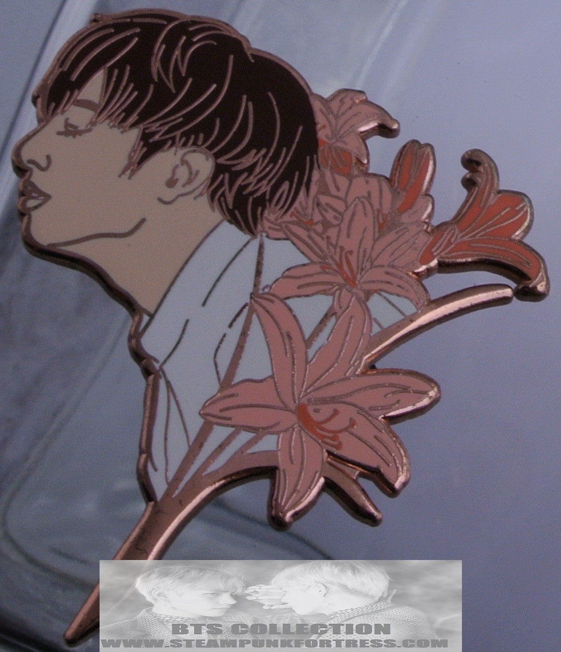 BTS ENAMEL PIN BADGE BUTTON ROSE GOLD COPPER JEON JUNGKOOK AMARYLLIS FLOWERS STARCANDY PINS