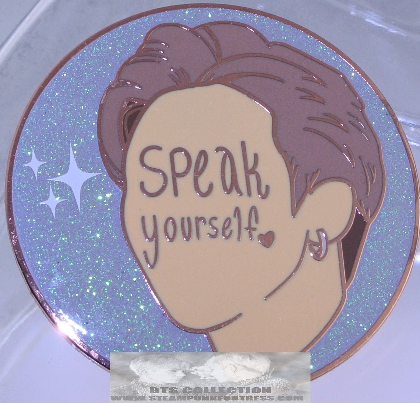 BTS ENAMEL PIN BADGE BUTTON KIM NAMJOON RM ROSE GOLD COPPER SPEAK YOURSELF BLUE GLITTER IYR PINS