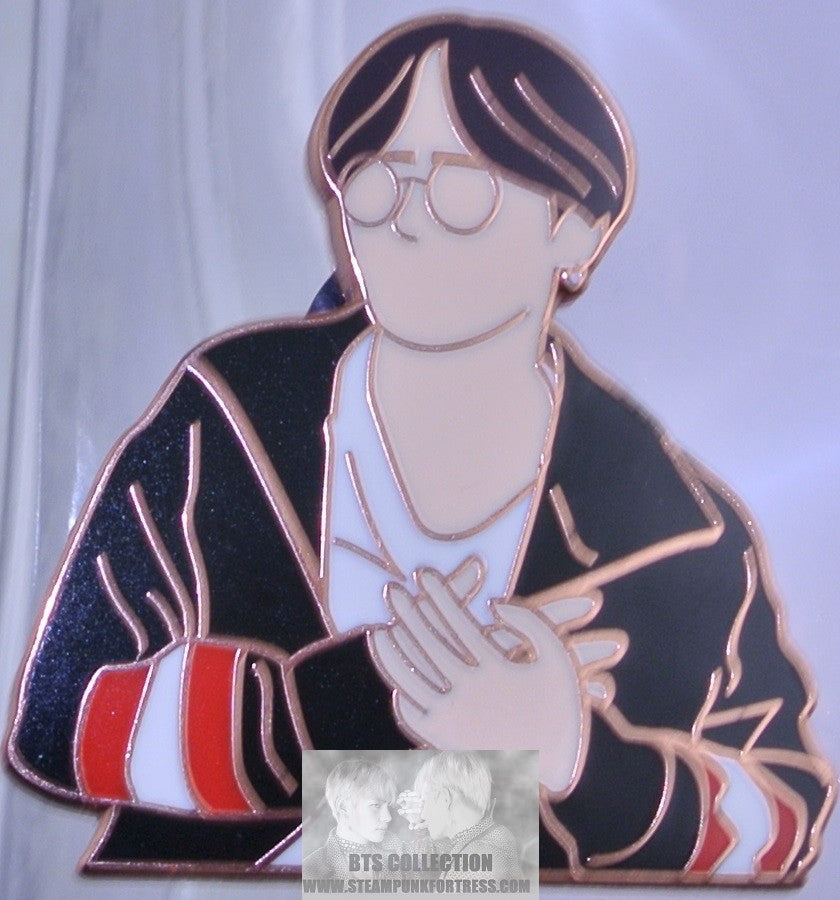 BTS ENAMEL PIN BADGE BUTTON SUGA MIN YOONGI ROSE GOLD COPPER BLACK JACKET GLASSES UME PINS