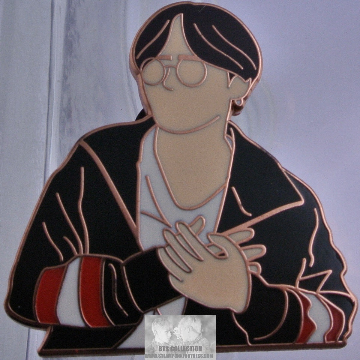 BTS ENAMEL PIN BADGE BUTTON SUGA MIN YOONGI ROSE GOLD COPPER BLACK JACKET GLASSES UME PINS