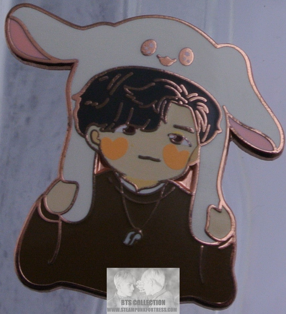 BTS ENAMEL PIN BADGE BUTTON RM KIM NAMJOON ROSE GOLD COPPER HAT BROWN HOODIE