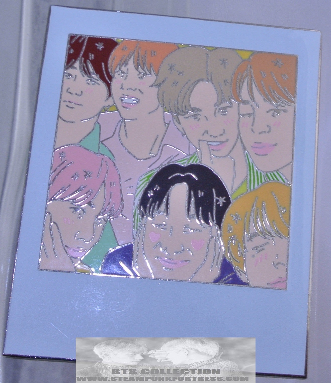 BTS ENAMEL PIN BADGE BUTTON SILVER BLUE POLAROID JUNGKOOK V JIMIN RM J-HOPE SUGA JIN AEGYOHANA PINS