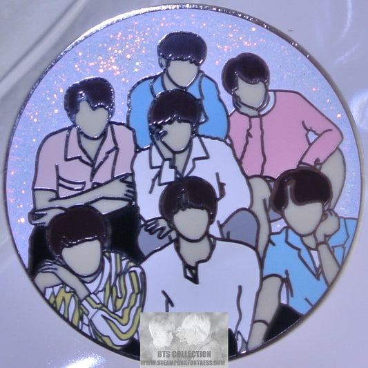 BTS ENAMEL PIN BADGE BUTTON SILVER GROUP WHITE GLITTER JUNGKOOK V JIMIN RM J-HOPE SUGA JIN PIED PIPER PINS